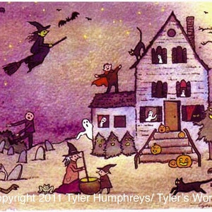 La maison hantée Carte de voeux d'Halloween, Carte d'Halloween, Carte d'Halloween faite main, Carte de voeux faite main, Carte de voeux d'Halloween