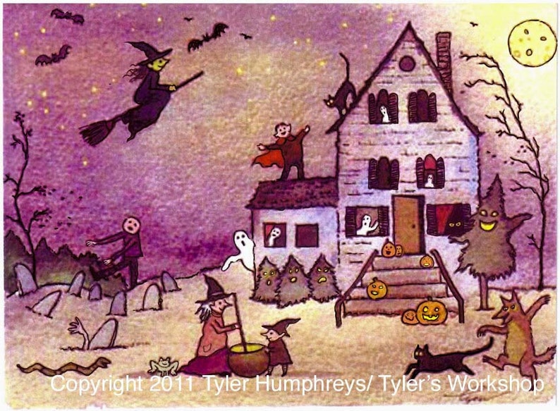 Haunted House Halloween Greeting Card, Halloween Card, Handmade Halloween Card, Handmade Greeting Card, Halloween Greeting image 1