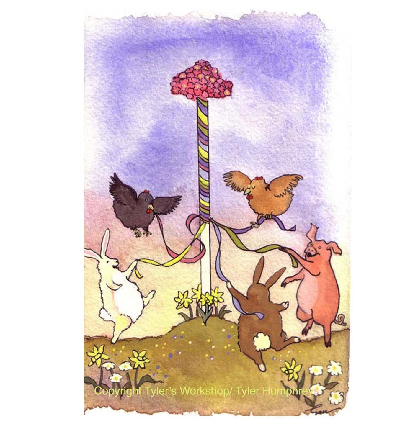 Cards for Spring May Day Funny Watercolor Animals Greeting - Etsy Cards for Spring May Day Funny Watercolor Animals Greeting - Etsy