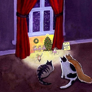 Nutcracker Cats Christmas Card – Ballet Mouse Scene – Blank Holiday Card for Cat Lovers