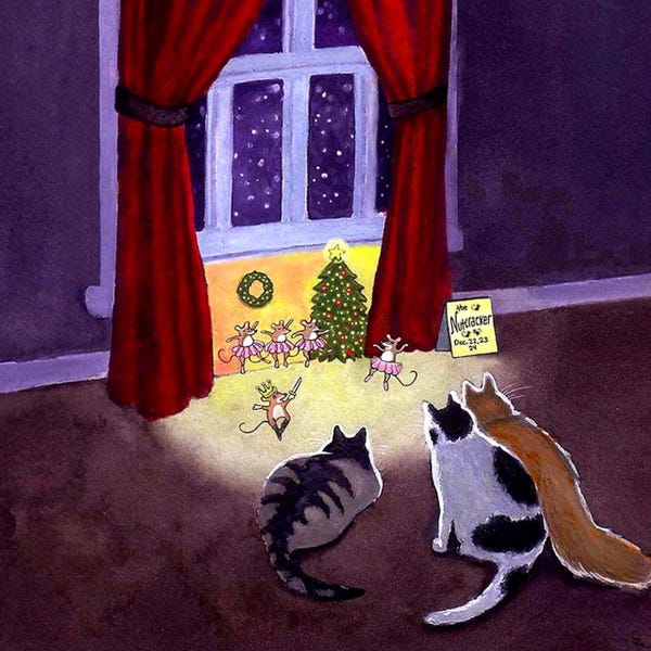 Nutcracker Cats Christmas Card – Ballet Mouse Scene – Blank Holiday Card for Cat Lovers