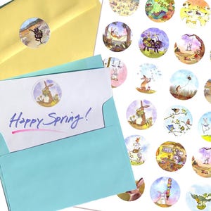 Frühling Sommer Aufkleber Blatt 30 runde, matte Aufkleber Natur Kunst Tiere Blumen für Journaling Gifting Scrapbooking