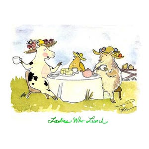 Grappige dierenkaart Koe Kip Schaap Theekransje Boerderijbrunch Uitnodigingskaart Grillige Ladies Who Lunch Verjaardag of grappige groet voor haar