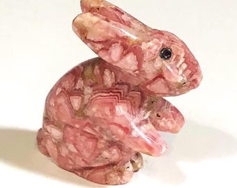 Zuni Rabbit Fetish Carving Pink Stone Bunny Animal Totem Hand Carved Southwestern Sculpture