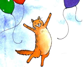 Funny Tabby Cat Watercolor Painting Print: 'Purrrfect Day' Card
