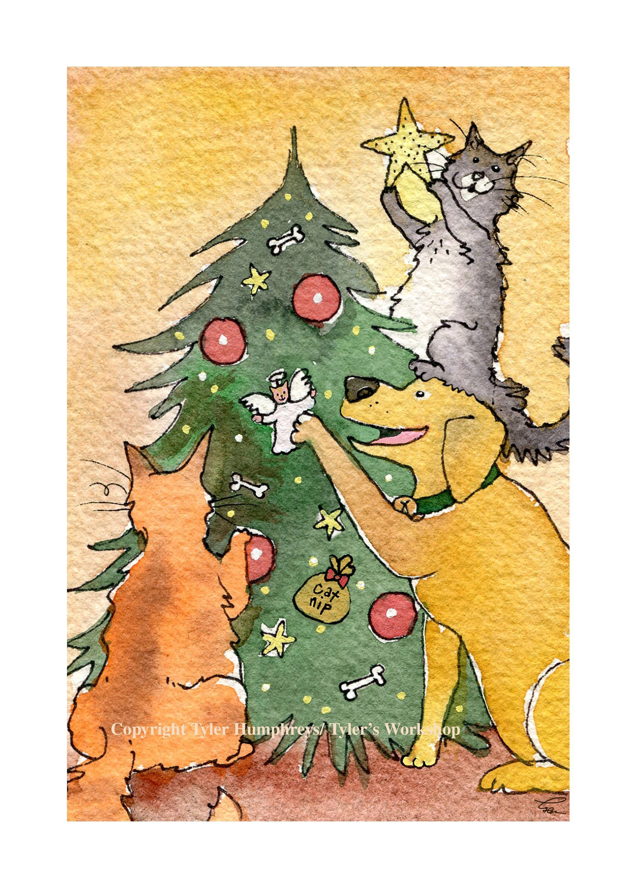 Funny Cat and Dog Christmas Card, Dog and Cats Christmas Greeting Cards ...