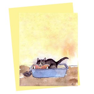 Carte de salle de bain drôle de chat - chat smoking dans un bac à litière - humour de chat Ne pas déranger - cadeau bâillon pour les amoureux des chats - carte de voeux faite main