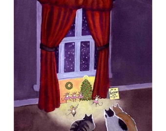 Funny Cats Christmas Card - Tarjeta de felicitación navideña humorística para gatos y ratones - El Cascanueces - Tarjeta temática ilustrada de cascanueces con gatos