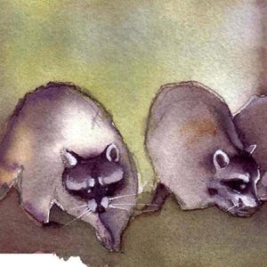 Carte de voeux raton laveur - trois petits coquins - carte aquarelle animaux de la forêt, papeterie de la faune de la forêt, art de la nature rustique