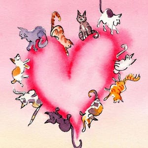 Cartão de Dia dos Namorados com Gato em Aquarela: Presente Engraçado de Amor e Amizade