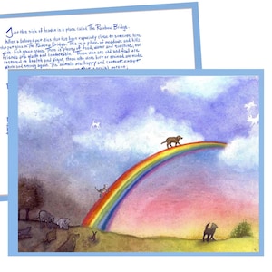 Biglietto di condoglianze per animali domestici "Bridge Rainbow", biglietto per la perdita di un animale domestico, poesia "Bridge Rainbow", acquerello, biglietto di condoglianze per animali domestici, biglietto commemorativo per cani e gatti, interno vuoto 5x7