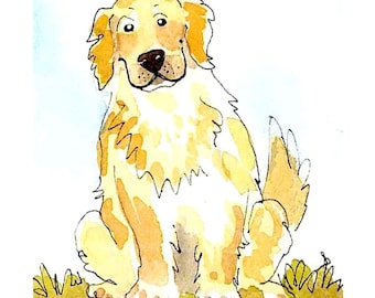 Golden Retriever Aquarell Hund Kunstdruck: Wunderliche Illustration