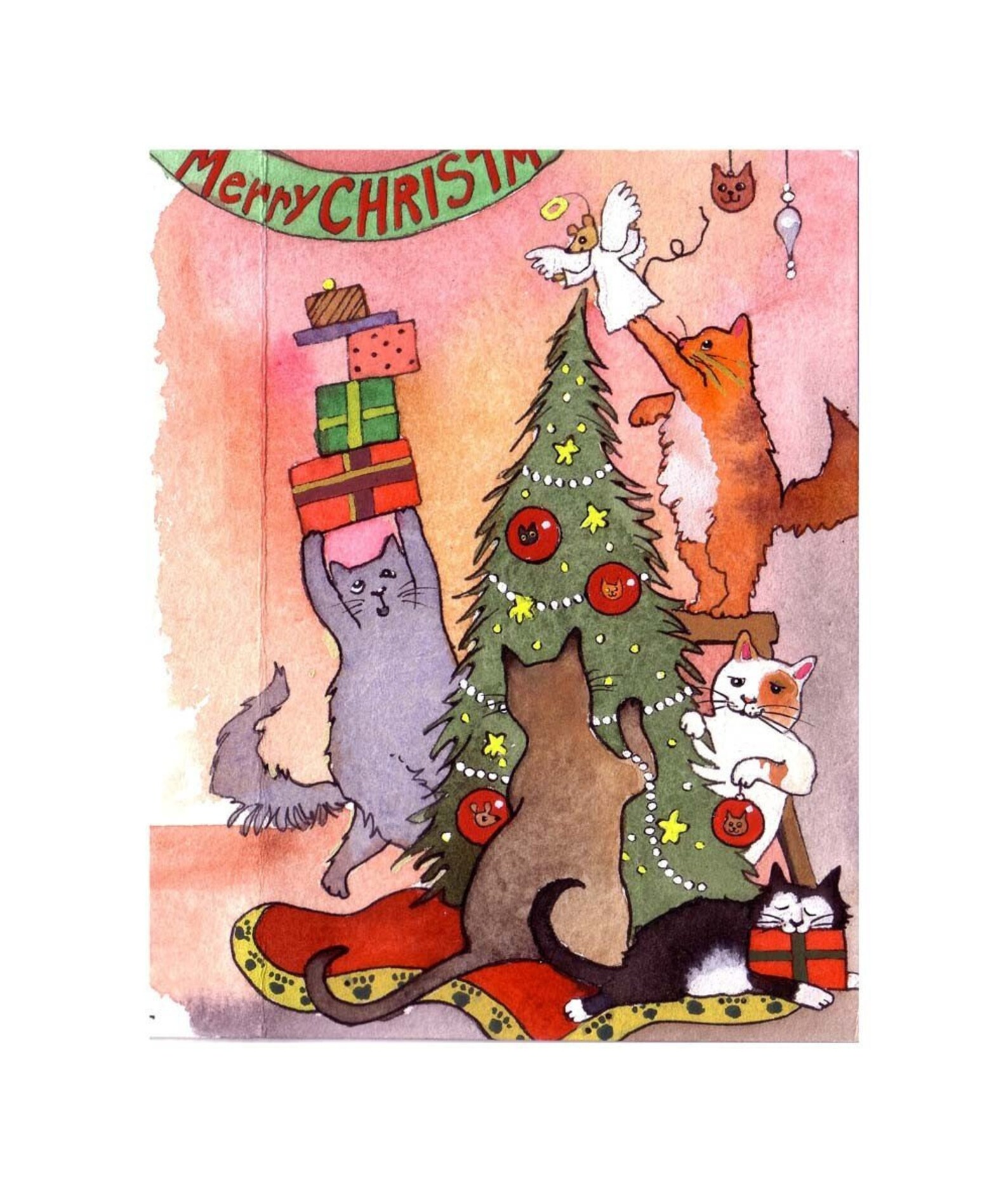 Katze Weihnachten Grußkarte Katze Weihnachtskarte lustige | Etsy