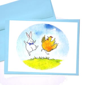 Osterkarte Lustige Tier Grußkarte Huhn Malerei Hase Karte für den Frühling Blanko Geschenkkarte Tierfreund Ostern Grußkarte Frühling