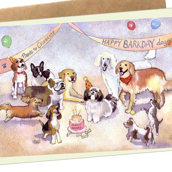 Funny Dog Birthday Card: Shih Tzu, Beagle, Golden Retriever