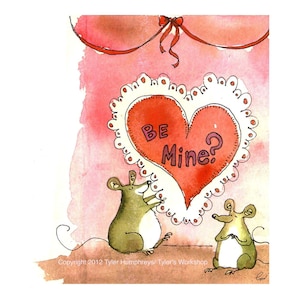 Tarjeta divertida de San Valentín - Tarjeta de San Valentín - Tarjetas para el amor, romance, acuarela de ratón - Tarjeta divertida de San Valentín - Tarjeta divertida