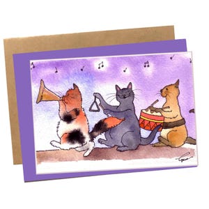 Funny Cat wenskaart muziek - muzikale kat marching band - aquarel lapjeskat kunst - lege kaart Siamese kat - muziekkaart voor muzikant