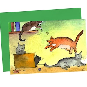 Tarjeta de felicitación de gato - Tarjeta divertida de gato - Ilustración de gatos en acuarela - Impresión "Qué vida tan dura"