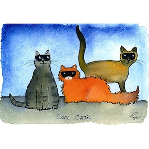 Carte drôle de chat - art de chat - illustration de chat / dessin animé - carte de voeux de chats « Cool Cats »