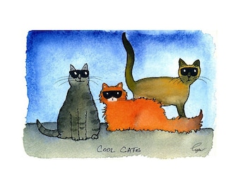 Funny Cat Card - Cat  Art - Cat Illustration/ Cartoon - Cats Greeting Card 'Cool Cats'