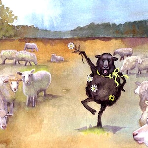 Schwarzes Schaf Karte Lustige Tier Ermutigungskarte Be Yourself Grußkarte Schrullig Handgemachte Bauernhof Karte Aquarell Schaf Kunstkarte