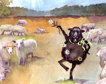 Black Sheep Greeting Card: Funny Watercolor Animal Art