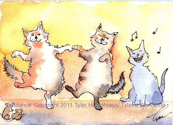 Watercolor Card Cats Funny Cat Greeting Card Dancing Cats - Etsy Watercolor Card Cats Funny Cat Greeting Card Dancing Cats - Etsy