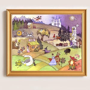 Fairy Tale Art Print Once Upon A Time Storybook Nursery Decor Fantasy Kids Room Wall Art Watercolor Illustration Whimsical Print 8x10