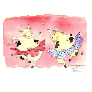 Carte de voeux drôle de vache - vaches dansantes en tutus - carte d'animal de ballet - carte d'anniversaire de vache - carte de pensée fantaisiste de vous - vide à l'intérieur