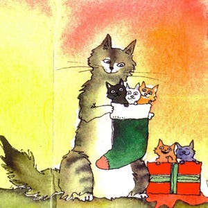 Katze Weihnachtskarte: Aquarell Kätzchen Kunstdruck