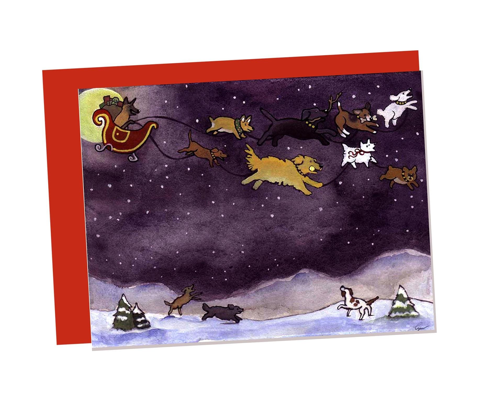 Funny Dogs Christmas Card: Watercolor 'reindogs' Art Print - Etsy