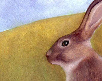 Rabbit Watercolor Painting Art Greeting Card: 'Wise Old Rabbit'