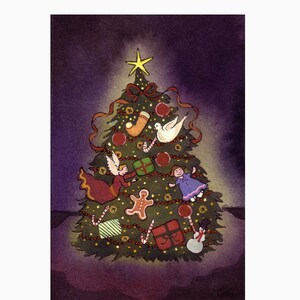 Weihnachtsbaum Grußkarte Aquarell Weihnachtskarte Weihnachtsbaum Malerei Illustration Druck 'Oh Christmas Tree'