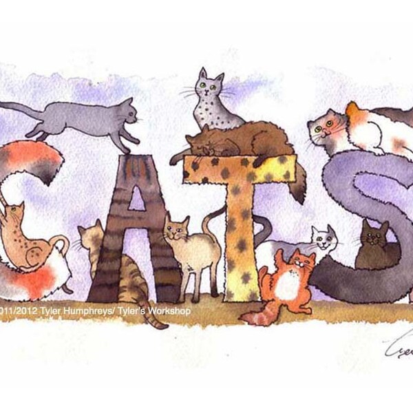 Funny Cat Watercolor Print - Cats - Cat Art - Cats illustration - Cat Painting