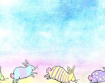 Watercolor Easter Card: Pastel Bunnies, Handmade Spring Greeting