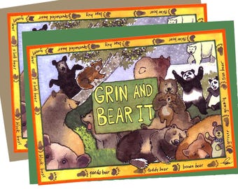Funny Bear Pun Card: Watercolor Animal Art - Grin and Bear It