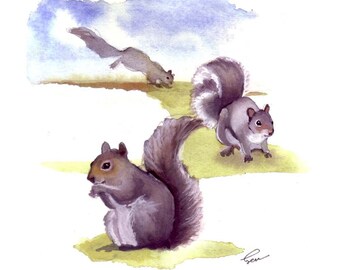 Squirrel Greeting Card - Squirrel Art - Squirrel Illustration Watercolor Painting Print 5x7