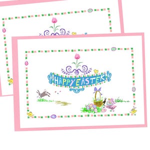 Osterkarte Osterkarte Grusskarte Frühlingskarte Pastell Farbe Korb Häschen Osterei Blanko Karte für Kinder Osterkarte süsser Hase