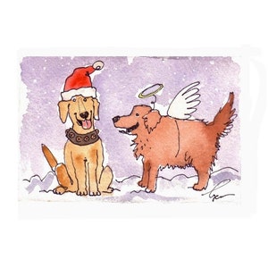 Grappige aquarel honden kerstwenskaart - hond kerstkaart - labrador en golden retriever honden kerstwenskaarten - hond kunst