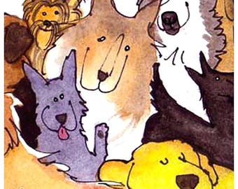 Cartão de felicitações com aquarela de cachorro: Retrato divertido de animal de estimação - Interior em branco