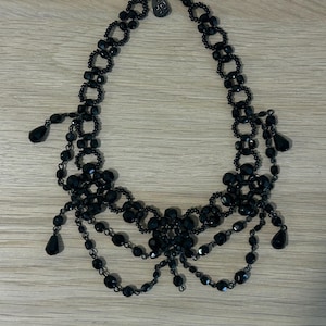 Gothic/Victorian Choker Style Black Beaded Necklace, Designer Yochi NY