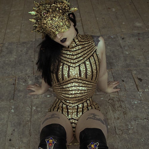 Sequin geometric lycra body suit