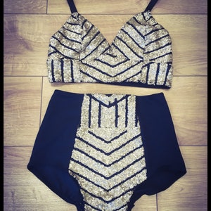 Black and gold geometric sequin shorts and bralette image 3