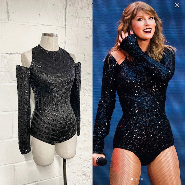 Zwart geometrisch Taylor Swift-tribute-kostuum met pailletten