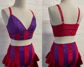 Stripe velvet and sequin bralette and high waisted shorts