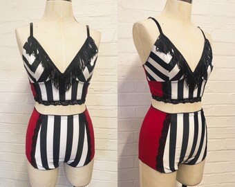 Black and white stripe  two piece bralette and shorts