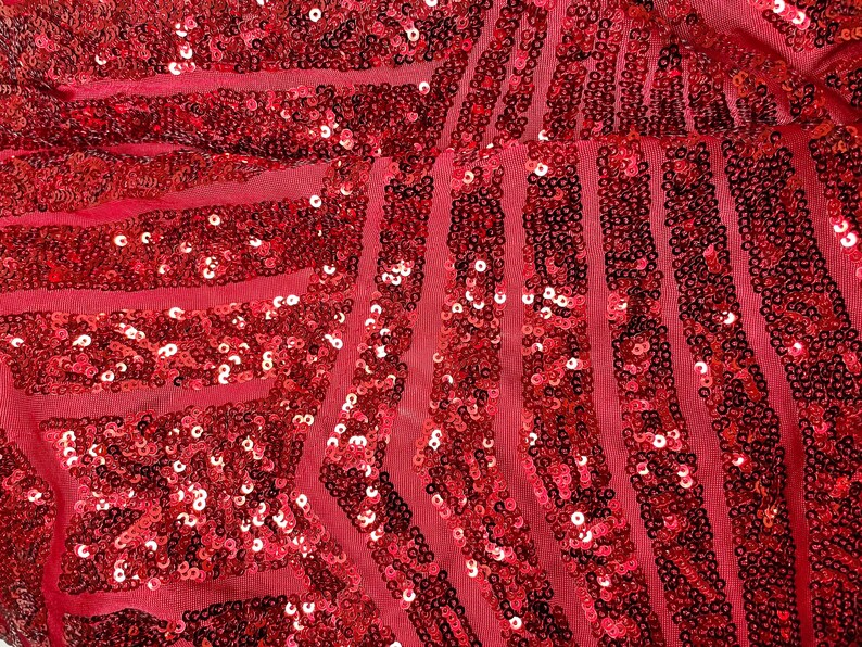 Sequin geometric lycra body suit Red