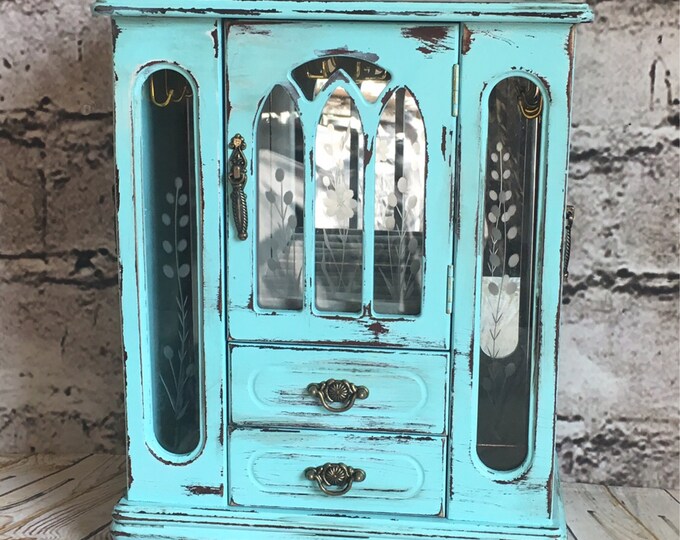 Jewelry Box Aqua Jewelry Box Wood Jewelry Box Painted Etsy
