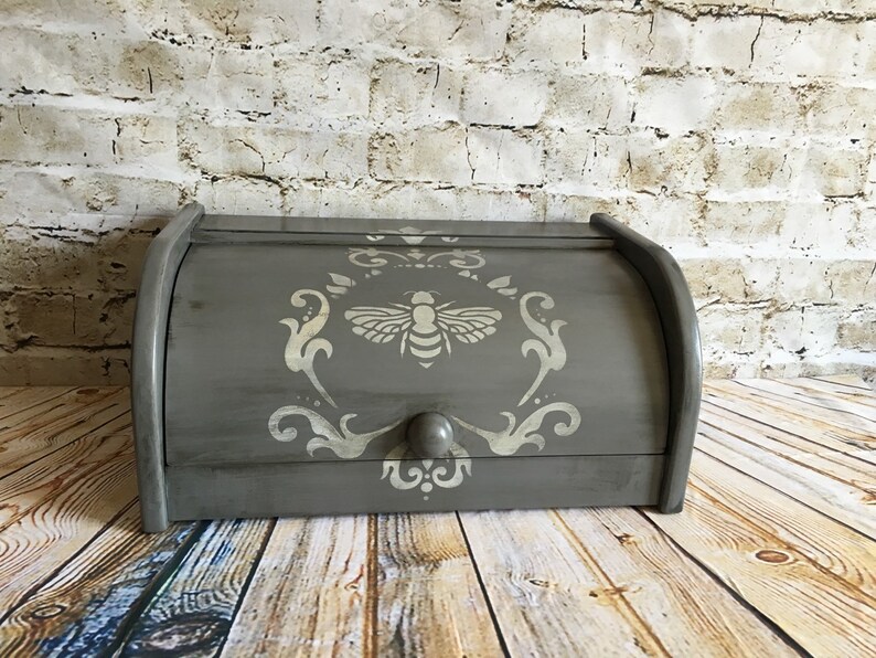 Gray bread box bread bin french kitchen shabby chic Etsy