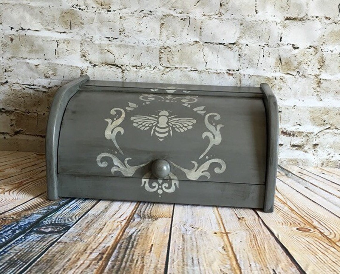 Gray bread box bread bin french kitchen shabby chic Etsy